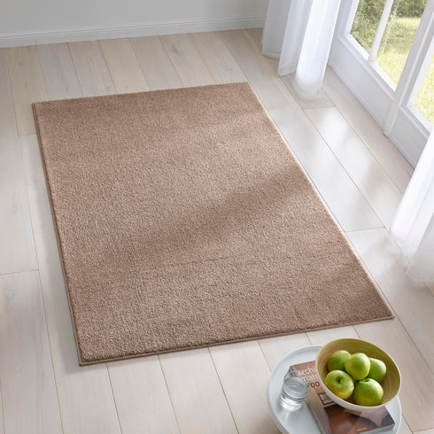 Kurzflor Teppich | Flauschiger Flachflor für Wohnzimmer, Esszimmer, Schlafzimmer oder Kinderzimmer | Taupe